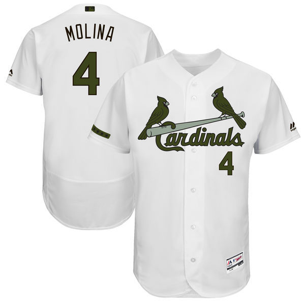 Cardinals #4 Yadier Molina White Men's 2017 Memorial Day Flexbase Player Jersey
