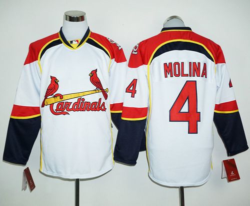 Cardinals #4 Yadier Molina White Red Long Sleeve Stitched MLB Jersey Cardinals #4 Yadier Molina White Red Long Sleeve Stitched MLB Jersey