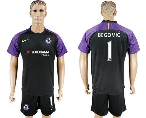 Chelsea #1 Begovic Black Goalkeeper Soccer Club Jersey
