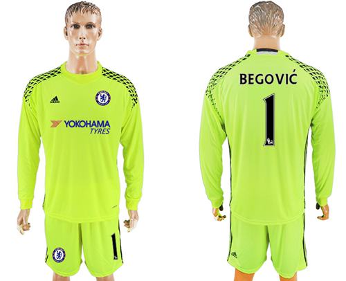 Chelsea #1 Begovic Shiny Green Goalkeeper Long Sleeves Soccer Club Jersey Chelsea #1 Begovic Shiny Green Goalkeeper Long Sleeves Soccer Club Jersey