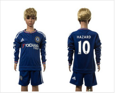 Chelsea #10 Hazard Blue Home Long Sleeves Kid Soccer Club Jersey Chelsea #10 Hazard Blue Home Long Sleeves Kid Soccer Club Jersey