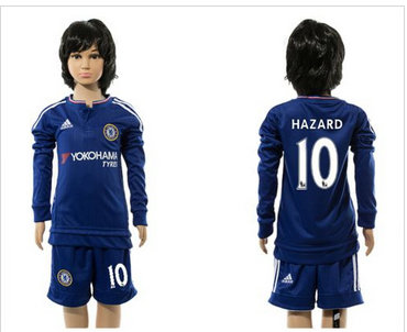Chelsea #10 Hazard Blue Home Long Sleeves Kid Soccer Club Jersey