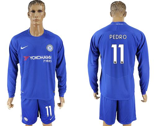 Chelsea #11 Pedro Home Long Sleeves Soccer Club Jersey