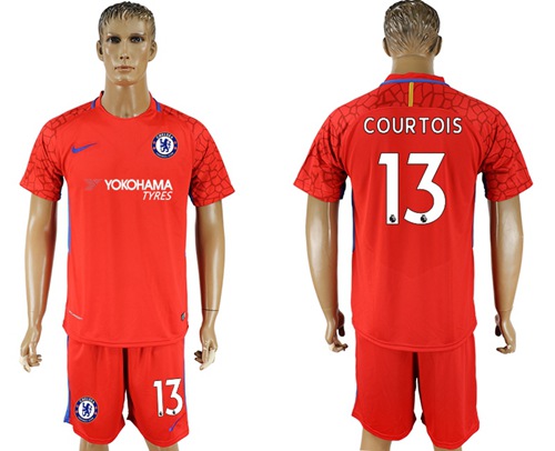Chelsea #13 Courtois Red Goalkeeper Soccer Club Jersey