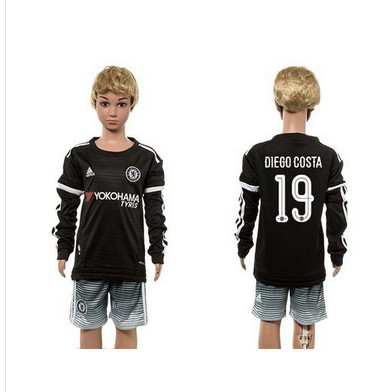 Chelsea #19 Diego Costa SEC Away Long Sleeves Euro Premium Kid Soccer Club Jersey