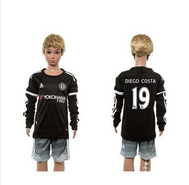 Chelsea #19 Diego Costa SEC Away Long Sleeves Kid Soccer Club Jersey