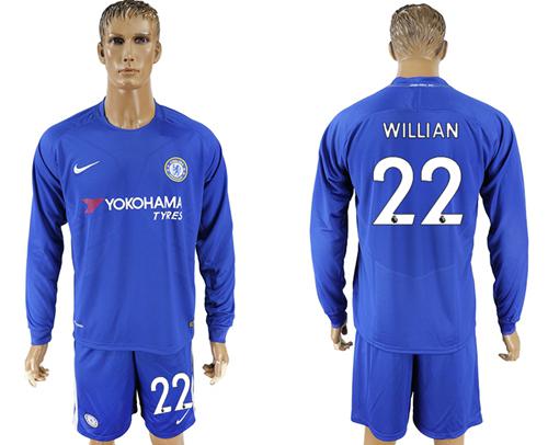 Chelsea #22 Willian Home Long Sleeves Soccer Club Jersey Chelsea #22 Willian Home Long Sleeves Soccer Club Jersey