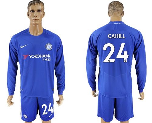 Chelsea #24 Cahill Home Long Sleeves Soccer Club Jersey Chelsea #24 Cahill Home Long Sleeves Soccer Club Jersey