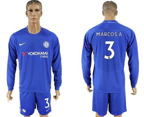 Chelsea #3 Marcos A. Home Long Sleeves Soccer Club Jersey Chelsea #3 Marcos A. Home Long Sleeves Soccer Club Jersey