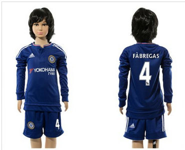 Chelsea #4 Fabregas Blue Home Long Sleeves Kid Soccer Club Jersey