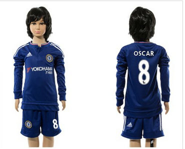 Chelsea #8 Oscar Blue Home Long Sleeves Kid Soccer Club Jersey Chelsea #8 Oscar Blue Home Long Sleeves Kid Soccer Club Jersey