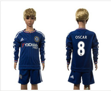 Chelsea #8 Oscar Blue Home Long Sleeves Kid Soccer Club Jersey