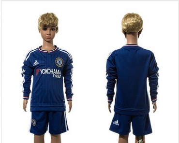 Chelsea Blank Blue Home Long Sleeves Kid Soccer Club Jersey