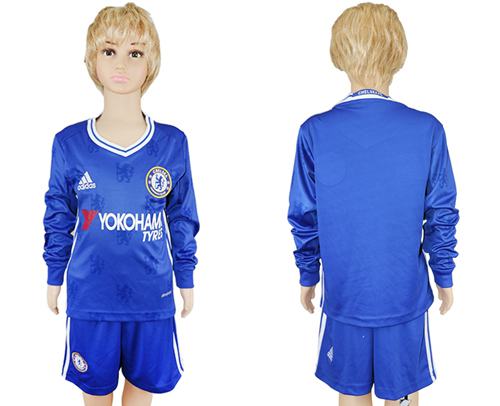 Chelsea Blank Home Long Sleeves Kid Soccer Club Jersey