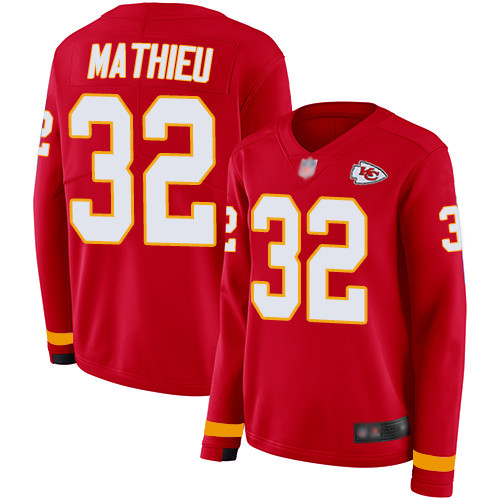 Chiefs #32 Tyrann Mathieu Red Team Color Women's Stitched Football Limited Therma Long Sleeve Jersey