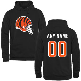 Cincinnati Bengals Black Custom Name & Number Helmet Pullover Hoodie