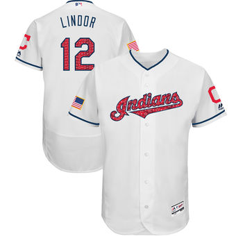Cleveland Indians Francisco Lindor Majestic 2017 Stars & Stripes Authentic Collection FlexBase Player Jersey - White Cleveland Indians Francisco Lindor Majestic 2017 Stars & Stripes Authentic Collection FlexBase Player Jersey - White