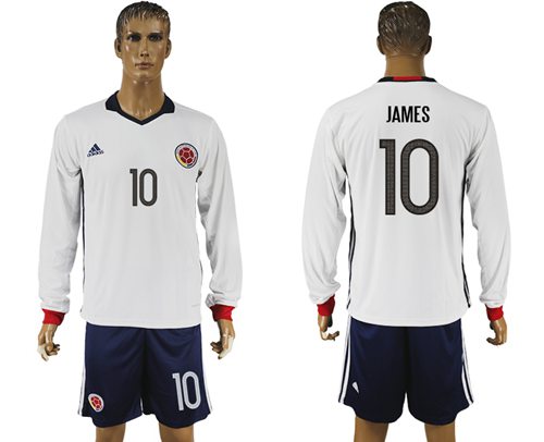 Colombia #10 James Away Long Sleeves Soccer Country Jersey