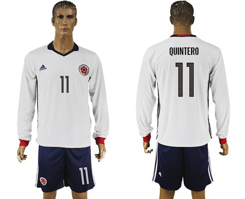 Colombia #11 Quintero Away Long Sleeves Soccer Country Jersey
