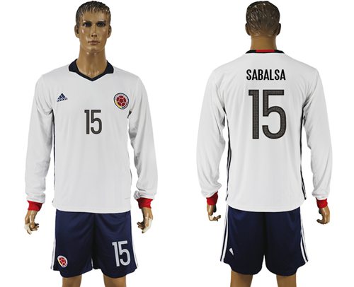 Colombia #15 Sabalsa Away Long Sleeves Soccer Country Jersey Colombia #15 Sabalsa Away Long Sleeves Soccer Country Jersey