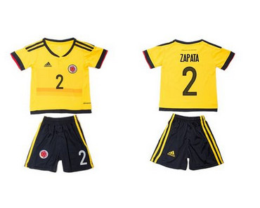Colombia #2 Zapata Home Kid Soccer Country Jersey