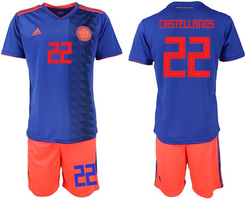 Colombia #22 Castellanos Away Soccer Country Jersey Colombia #22 Castellanos Away Soccer Country Jersey