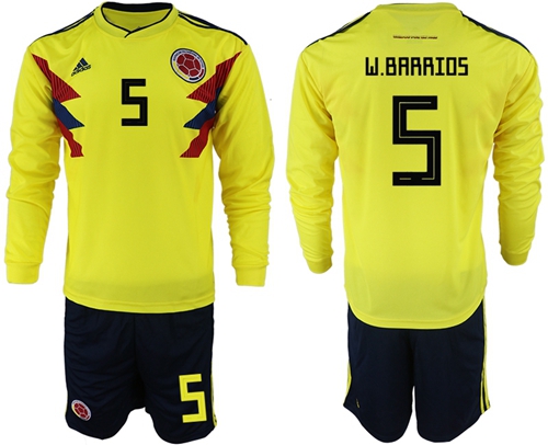Colombia #5 W.Barrios Home Long Sleeves Soccer Country Jersey