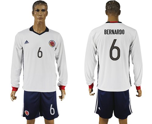 Colombia #6 Bernardo Away Long Sleeves Soccer Country Jersey Colombia #6 Bernardo Away Long Sleeves Soccer Country Jersey