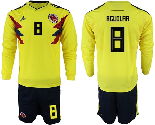 Colombia #8 Aguilar Home Long Sleeves Soccer Country Jersey - 副本