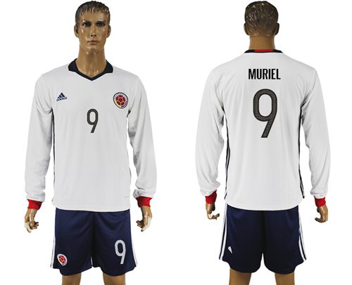 Colombia #9 Muriel Away Long Sleeves Soccer Country Jersey Colombia #9 Muriel Away Long Sleeves Soccer Country Jersey