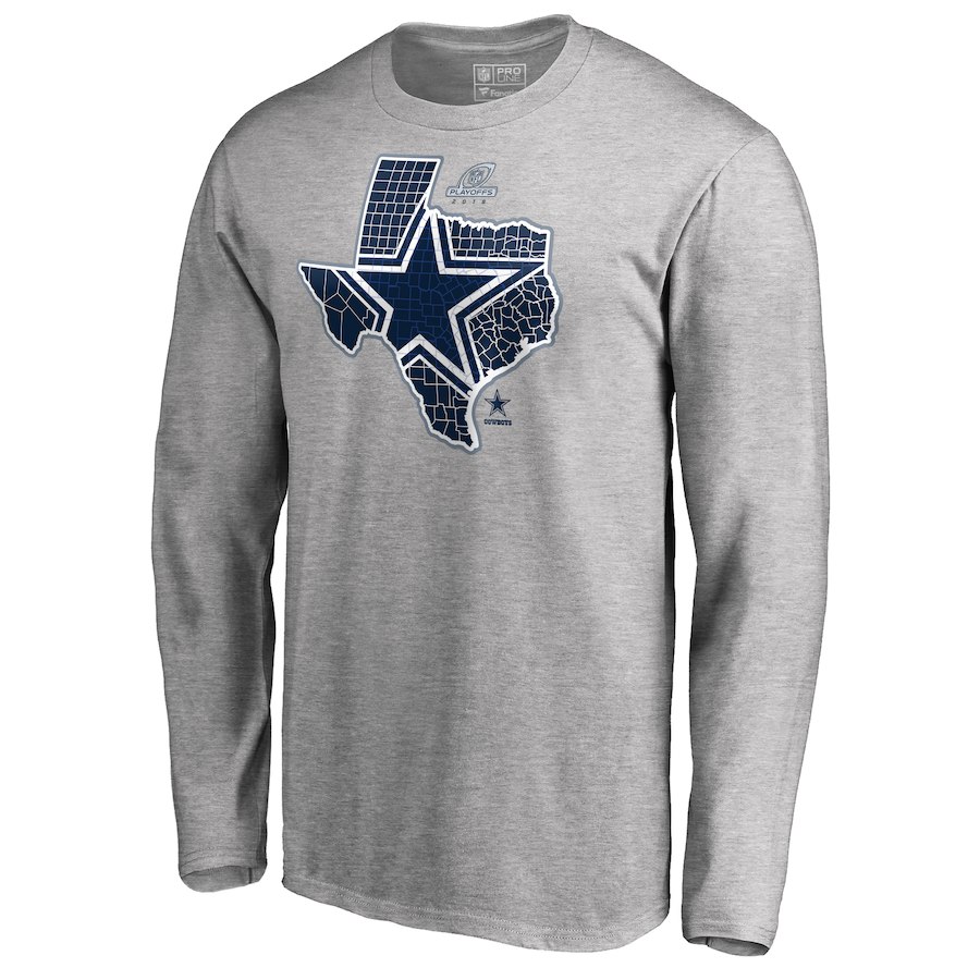 Cowboys Gray 2018 NFL Playoffs Men's Long Sleeve T-Shirt Cowboys Gray 2018 NFL Playoffs Men's Long Sleeve T-Shirt