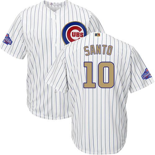 Cubs #10 Ron Santo White(Blue Strip) 2017 Gold Program Cool Base Stitched Youth MLB Jersey Cubs #10 Ron Santo White(Blue Strip) 2017 Gold Program Cool Base Stitched Youth MLB Jersey