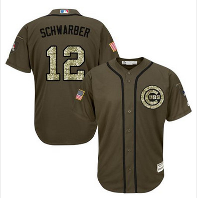 Cubs #12 Kyle Schwarber Green Salute to Service Stitched MLB Jersey