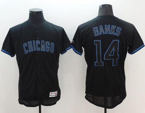 Cubs #14 Ernie Banks Black Fashion Flexbase Authentic Collection Stitched MLB Jersey Cubs #14 Ernie Banks Black Fashion Flexbase Authentic Collection Stitched MLB Jersey