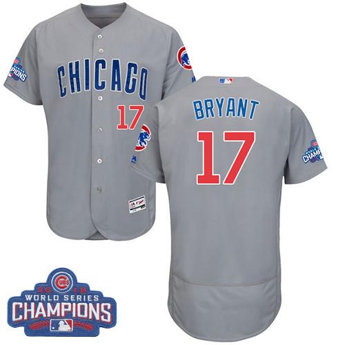 Cubs #17 Kris Bryant Grey Flexbase Authentic Collection Road 2016 World Series Champions Stitched MLB Jersey Cubs #17 Kris Bryant Grey Flexbase Authentic Collection Road 2016 World Series Champions Stitched MLB Jersey
