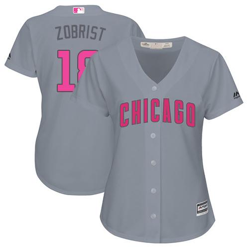 Cubs #18 Ben Zobrist Grey Mother's Day Cool Base Women's Stitched MLB Jersey Cubs #18 Ben Zobrist Grey Mother's Day Cool Base Women's Stitched MLB Jersey
