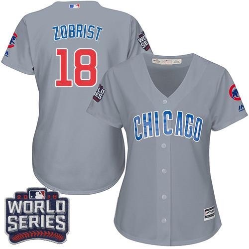 Cubs #18 Ben Zobrist Grey Road 2016 World Series Bound Women's Stitched MLB Jersey Cubs #18 Ben Zobrist Grey Road 2016 World Series Bound Women's Stitched MLB Jersey