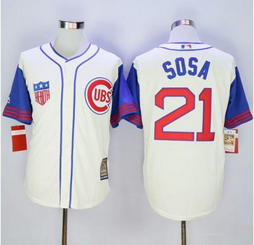 Cubs #21 Sammy Sosa CreamBlue 1942 Turn Back The Clock Stitched MLB Jersey