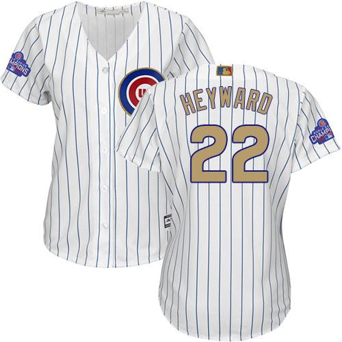 Cubs #22 Jason Heyward White(Blue Strip) 2017 Gold Program Cool Base Women's Stitched MLB Jersey Cubs #22 Jason Heyward White(Blue Strip) 2017 Gold Program Cool Base Women's Stitched MLB Jersey