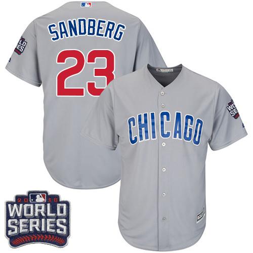 Cubs #23 Ryne Sandberg Grey Road 2016 World Series Bound Stitched Youth MLB Jersey