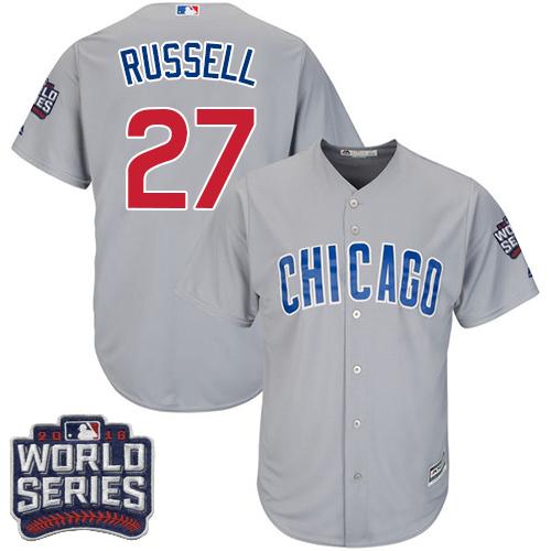 Cubs #27 Addison Russell Grey Road 2016 World Series Bound Stitched Youth MLB Jersey