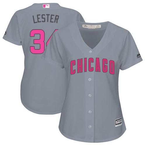Cubs #34 Jon Lester Grey Mother's Day Cool Base Women's Stitched MLB Jersey Cubs #34 Jon Lester Grey Mother's Day Cool Base Women's Stitched MLB Jersey