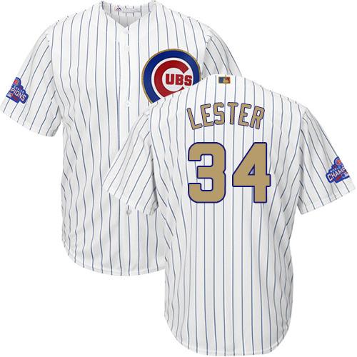 Cubs #34 Jon Lester White(Blue Strip) 2017 Gold Program Cool Base Stitched Youth MLB Jersey Cubs #34 Jon Lester White(Blue Strip) 2017 Gold Program Cool Base Stitched Youth MLB Jersey