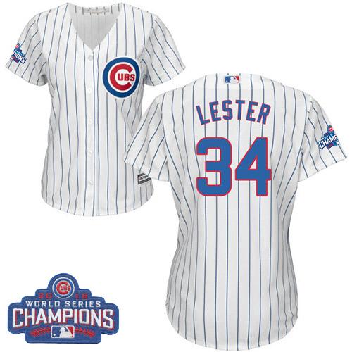 Cubs #34 Jon Lester White(Blue Strip) Home 2016 World Series Champions Women's Stitched MLB Jersey Cubs #34 Jon Lester White(Blue Strip) Home 2016 World Series Champions Women's Stitched MLB Jersey