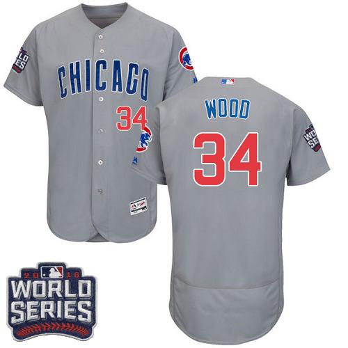 Cubs #34 Kerry Wood Grey Flexbase Authentic Collection Road 2016 World Series Bound Stitched MLB Jersey