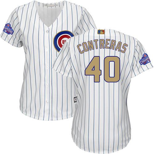Cubs #40 Willson Contreras White(Blue Strip) 2017 Gold Program Cool Base Women's Stitched MLB Jersey Cubs #40 Willson Contreras White(Blue Strip) 2017 Gold Program Cool Base Women's Stitched MLB Jersey