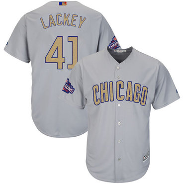 Cubs #41 John Lackey World Series Champions Gold Program Cool Base Jersey