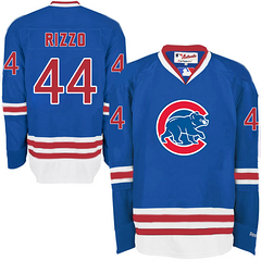 Cubs #44 Anthony Rizzo Blue Long Sleeve Stitched MLB Jersey