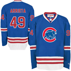 Cubs #49 Jake Arrieta Blue Long Sleeve Stitched MLB Jersey