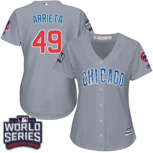 Cubs #49 Jake Arrieta Grey Road 2016 World Series Bound Women's Stitched MLB Jersey